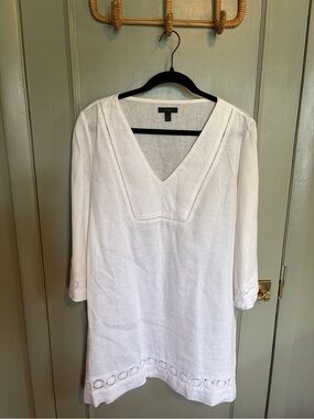 J. Crew White Linen V-Neck Tunic with Eyelet Trim